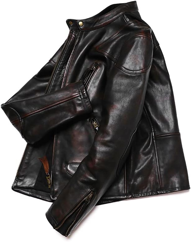 תרנגול זהוב סגנון וינטג 'ז'קט ביקולור בגדי עור דקיקים לגברים בגדים אופנועים