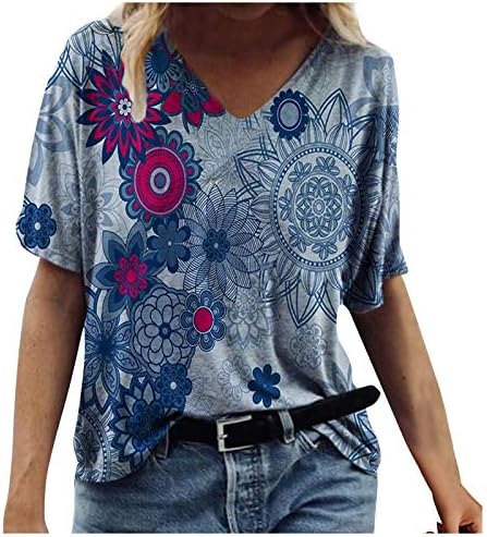 נשים קצר שרוולים חולצות אתני סגנון פרחוני חולצות קיץ יומי מזדמן אמא חולצה צוות-צוואר חולצה חולצות