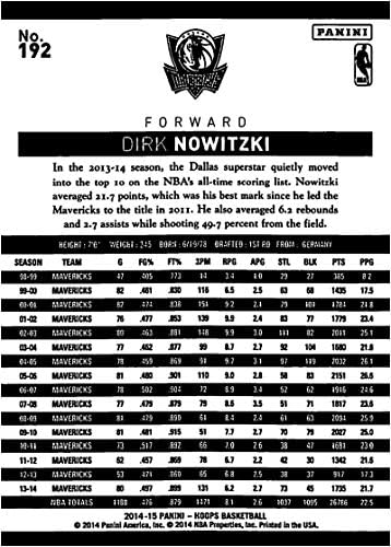 2014-15 Panini Hoops 192 Dirk Nowitzki Dallas Mavericks רשמי כרטיס מסחר בכדורסל NBA במצב גולמי