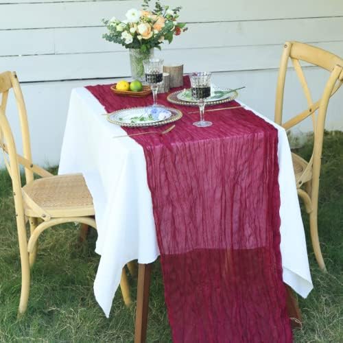 אלומה בורגונדי גזה רץ לשולחן 10 רגל כפרי גזה ארוך גבינת בד רץ עבור בוהו חתונת דקור כלה מקלחת מסיבת יום הולדת