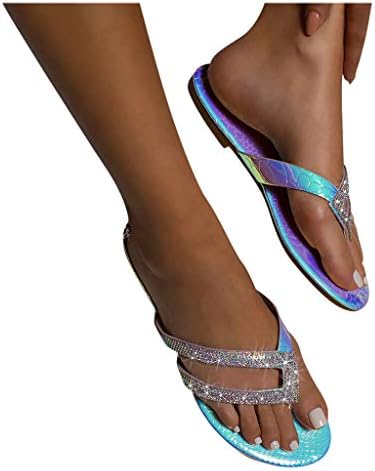 סנדלי סקיזאו לנשים כפכפים נוחים בקיץ לבוש סנדלים שטוחים גבישים סנדלי נשים סנדלי נעלי נסיעה מזדמנים