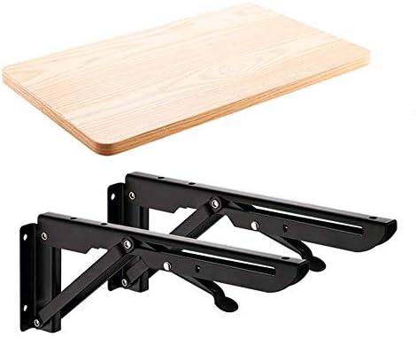 פשטות מסוגננת מדף קיר רכוב שולחן מתלה צף שולחן מחשב נייד שולחן ברזל אמנות עץ מלא מעץ מתקפל חלקה נירוסטה