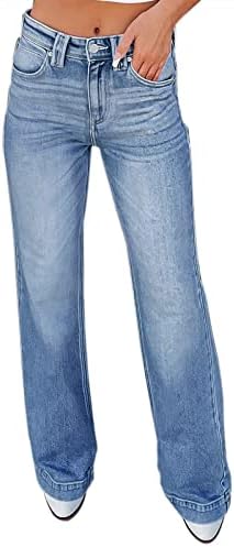 מעצב Miashui מכנסי רגל רחבים לנשים צבע אחיד לנשים ישר מותניים גבוהים נמתחים ג'ינס דקיקים בגודל 20 מכנסיים