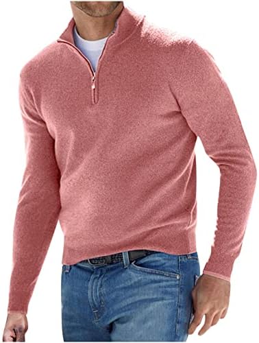 גברים רזה מתאים רוכסן סוודר לעמוד צווארון רבעון רוכסן צמר חולצות מוצק ארוך שרוולים סרוגים סוודר חולצות