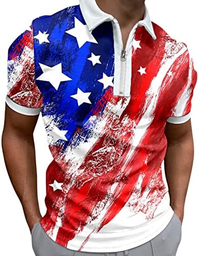 חולצות פולו דגל אמריקאיות לגברים 4 ביולי חולצות T פטריוטיות בקיץ וינטג 'שרוולים קצרים