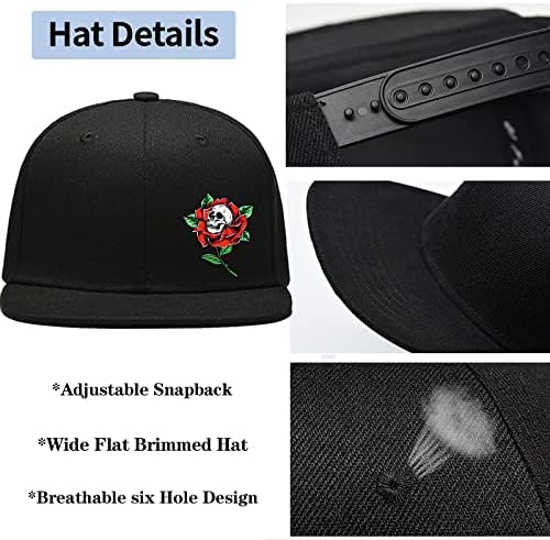 גולגולת גברים של כובעי סנאפבק כובעי ביל שטוחים לגברים ברים שלד רוז מצויד כובעי גברים שחור בייסבול