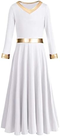 בנות פוטיט צבע מטאלי v צוואר שמלת ריקוד ליטורגיית שמלת שרוול ארוך שמלת שרוול ארוך שמלת כנסיית פרטים