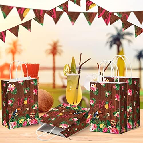 16 חבילות שקית נייר עם נושא הוואי שקית נייר מתנה של Aloha שקית נושא טרופית עם ידיות עם ידיות