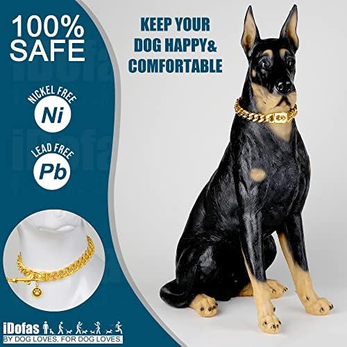 צווארון כלבי זהב IDOFAS 12 ממ צווארון קישור קובני עם אבזם הצמד מאובטח 18K צווארוני שרשרת כלבים נירוסטה