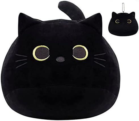 חיות פרווה חתול 16 אינץ', כרית קטיפה חתול שחור, 2 יחידות קטיפה חתול קוואי צעצועי חתול חמודים עם מתנות