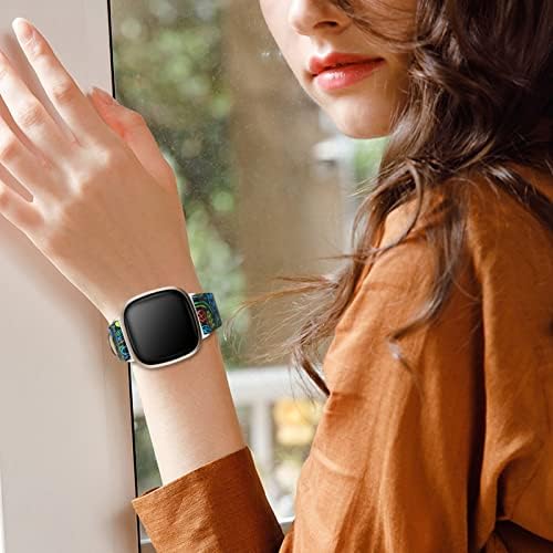 רצועת עור Veaqee תואמת ל- Fitbit Versa 3/Fitbit Sense עבור נשים, פס משובץ החלפת עור פס גרגר תואם תואם ל-