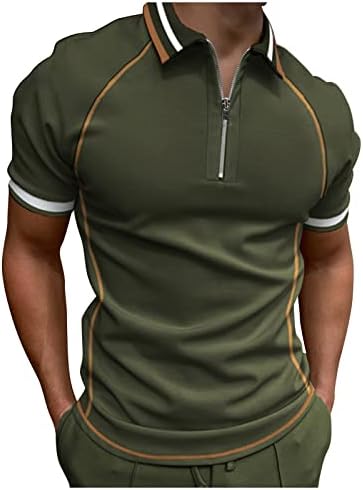 חולצות פולו רוכסן של XXBR לגברים בקיץ שרוול קצר בלוק בלוק טלאים חולצת גולף 1/4 צווארון צוואר צוואר צוואר צוואר