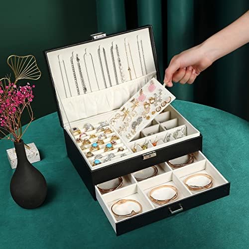 Jacieyu קופסאות תכשיטים גדולות עגילי עגילים מארגן טבעות לבנות, קופסאות תכשיטים מעודנות עור עגילי נשים עגילי שרשראות