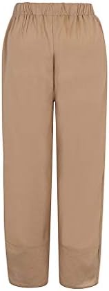 Dsodan Side Slit Slit Palazzo מכנסיים עם כיסים מכנסי פשתן כותנה לנשים מותניים אלסטיים מכנסי רגל