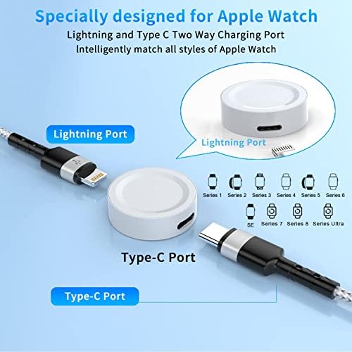 4 ב -2 כבל Apple Watch עבור Apple Watch/iPhone/AirPods, 20W PD USB C Charger Audapter עם כבל טעינה Multi