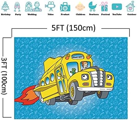 תפאורות צילום אוטובוס בית ספר קסם 5 על 3 רגל יום הולדת שמח צהוב קסם אוטובוס בית ספר רקע לילדים מסיבת יום