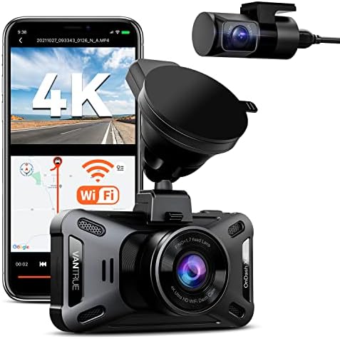 Vantrue X4S Duo True 4K Wifi Dash Cain Cam עם אפליקציה בחינם, 4K+1080p מצלמת מקף קדמית ואחורית, מצב חניה