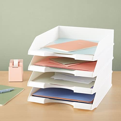 4 חבילות מגשי נייר לבנים הניתנים לערימה למסמכי אותיות, מארגני קבצי שולחן עבודה עבור ציוד משרדי, מחזיק