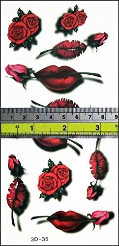 קעקועים פריטה אדום שפתון שפתון פרחים פרחים מצוירים קעקוע זמני לגברים בוגרים נשים ילדים ילדים קעקועים
