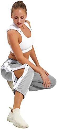 מכנסי כושר לאתלטיים של נשים מגרש כפתור לאחר ניתוח צד מצמד כפתור כדורסל מחממים מכנסי טרנינג פסים עם