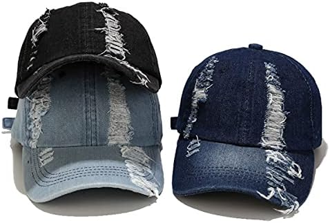במצוקה ג ' ינס בייסבול כובע קרע בייסבול - כובע לגברים נשים מתכוונן ראש ללבוש