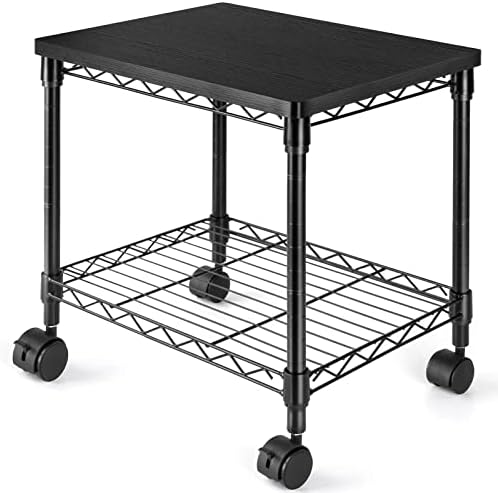 חואנואו תחת מעמד למדפסת שולחן, עגלת מדפסת 2 קומות לאחסון, שולחן מדפסת נייד עם גלגלים מסתובבים, מחזיק עד 100