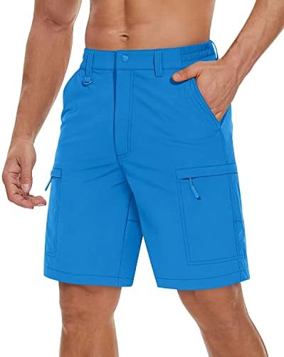 מכנסיים קצרים של Tacvasen גברים קלים משקל קל מהיר של מכנסי מטען יבש עם 5 כיסים לטיול קמפינג לדיג גולף