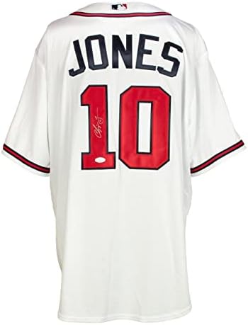 צ'יפר ג'ונס חתם על אטלנטה ברייבס לבן מגניב מגניב ג'רזי בייסבול JSA - גופיות MLB עם חתימה