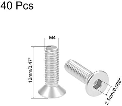 UXCELL M4X12MM ברגי מכונת ראש שטוחה בורג משושה פנימי 304 ברגי מחברים נירוסטה 40 יחידות