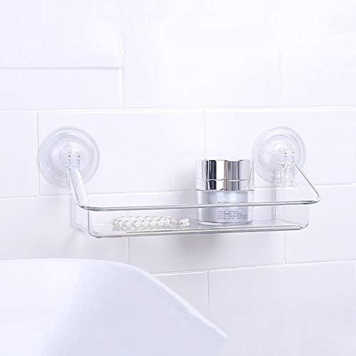 מדף מקלחת WYJBD, פלסטיק אמבטיה קטן וברור ללא קיר קידוח מדפי אחסון מארגן עם כוס יניקה חזקה