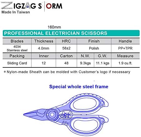 ZigzagStorm 6 מספריים חשמלאיים מקצועיים כבדים כבדים אלומיניום נחושת כבל רך מיוצר בטייוואן