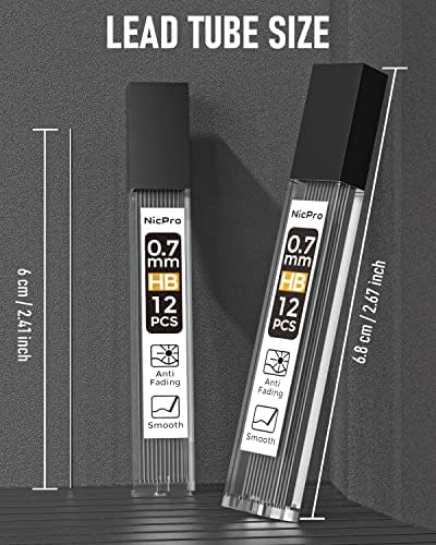 NICPRO 0.7 ממ עפרונות מכניים אמנותיים המוגדרים בתיק אחסון עם 840 יח 'ממילא עופרת 0.7 ממ HB 2 לכתיבת
