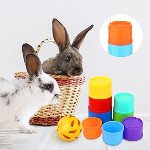 Savita 9 יחידות ערמות כוסות ארנב עם כדור, צעצועי ארנב לארנבים הערימה כוסות לארנבות כוסות אמבטיה של