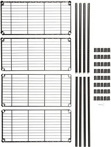 יחידת מדפי אחסון כבד מתכווננת 4 מדפים, מתלה חוט מארגן פלדה, שחור