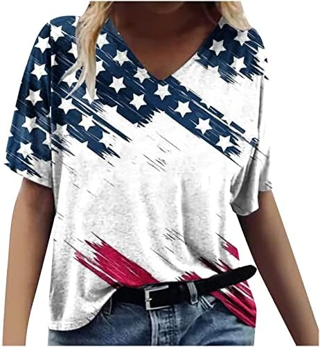 דגל אמריקאי חולצות פטריוטיות לנשים נ 'צוואר גדול מדי בגודל 4 ביולי טוניקה צמרת יום העצמאות 2023 חולצת