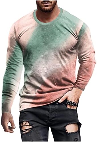 שרוול ארוך של גברים מגניב חולצות, קו צבעוני תלת מימד צבעוני תלת מימד עגול סוודר צוואר עליון חולצה, חולצות טרנדיות