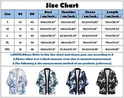 Kimono kimono kimono יפני UBST לגברים, קדמי פתוח רופף 3/4 שרוול שרוול לבן הדפס פרחוני הדפס פרחוני