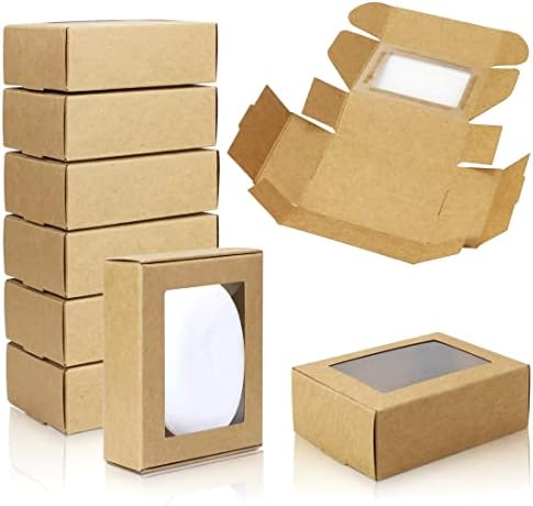 באדנבאך 50 מארז קופסאות נייר קראפט מלבניות קטנות עם חלונות שקופים, 3.33 איקס 2.35 איקס 1.18,קופסת מתנה