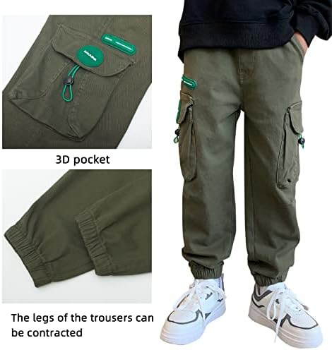 בני מכנסיים מטען כותנה מכנסי קז ' ואל אלסטי מותניים טיולים בית ספר אחיד מכנסי טרנינג רצים