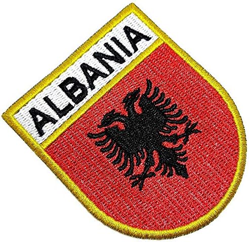 BP0221ET 01 BR44 דגל קאנטרי אלבניה טלאי רקום גבול זהב אחיד קרט קימונו, ברזל או תפור