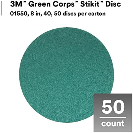 3M חיל ירוק סטיקיט דיסקי מלטש, 01550, ללא חור, 8 אינץ ', 40+ כיתה, חבילה של 50 דיסקי ייצור, להסרת ציפוי,