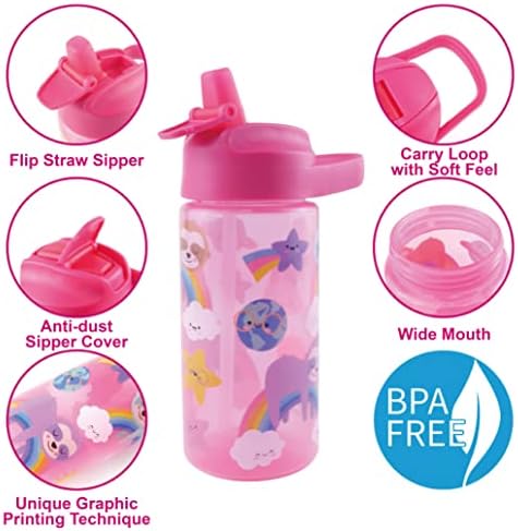 Koohot 15oz ילדים בקבוק שתייה מים - BPA בחינם, כובע קש הפוך, לולאת נשיאה, מכסה צ'ג ', פה רחב, קל משקל, אטום דליפה,