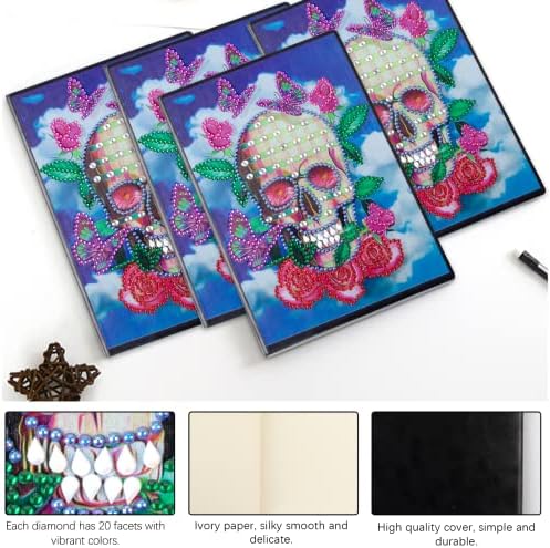 4 חבילות 5D ציור יהלומים מחברות, 50 גיליונות / 100 עמודים, עטיפת אמנות עור סקיצות מיוחד בצורת DIY