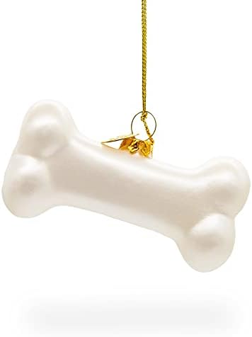קישוט לחג המולד של זכוכית עצם כלב לבן