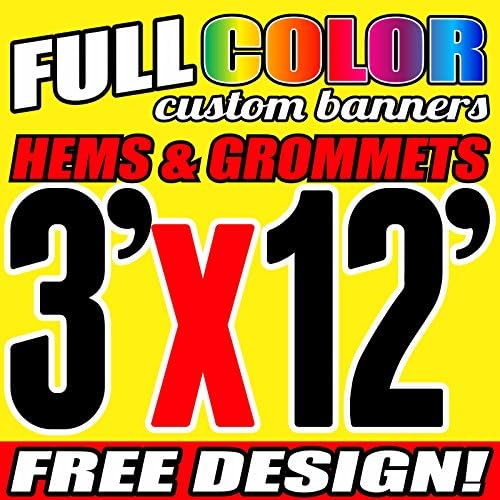 3 'x 12' צבע מלא באנר מותאם אישית 13oz vinyl Hems & Grommets עיצוב חינם מאת Bannersoutlet USA