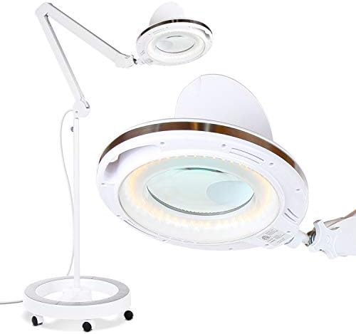 ברייטק לייטוויו פרו זכוכית מגדלת עם אור ומעמד, מנורת רצפה מגדלת עם בסיס מתגלגל בעל 6 גלגלים לטיפולי