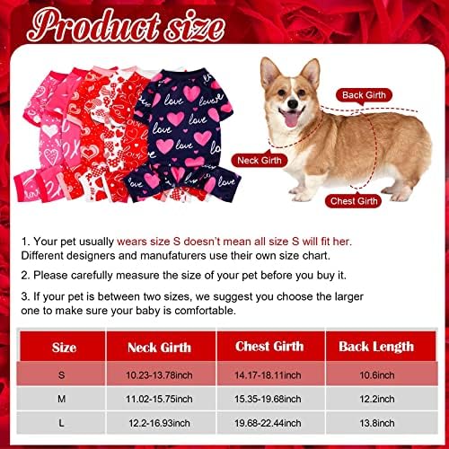 6 חבילות ולנטיין כלבים פיג'מה דפוס לב בגדי כלב תלבושות לכלב תלבושות קטנות בינוניות בגור גדול כלב