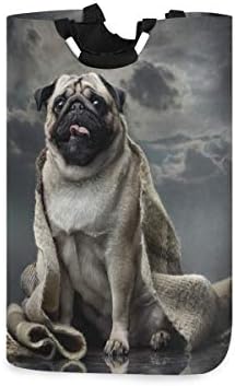 פאג כלב בעלי החיים ב שמיכת אפור ענן שמיים גדול שק כביסה סל קניות תיק מתקפל פוליאסטר כביסת מתקפל