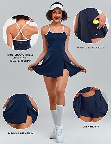 1A1A שמלת גולף טניס לנשים עם מכנסיים קצרים כיסי אימון ללא שרוולים שמלות אתלטיות ספורט