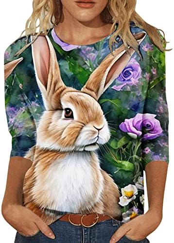 חולצת ארנב פסחא לנשים קיץ 3/4 חולצות טקס חולצות מזדמנים אופנה אופנה טוניקה הדפסת פרחים טוניקה טוניקה